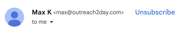 Gmail message header with an Unsubscribe link next to the sender address